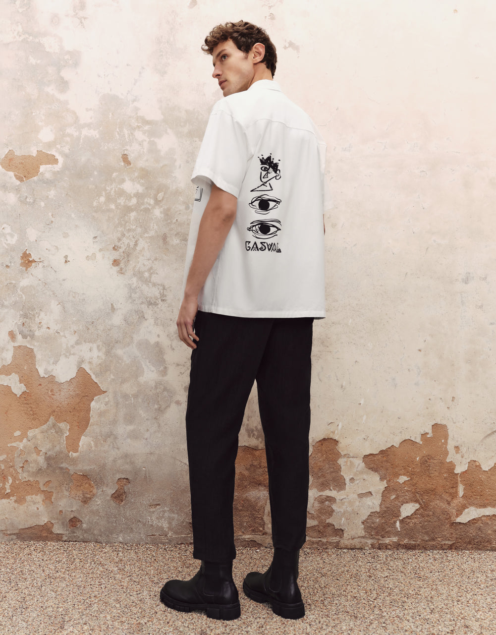 Line-Drawing Printed Loose Shirt