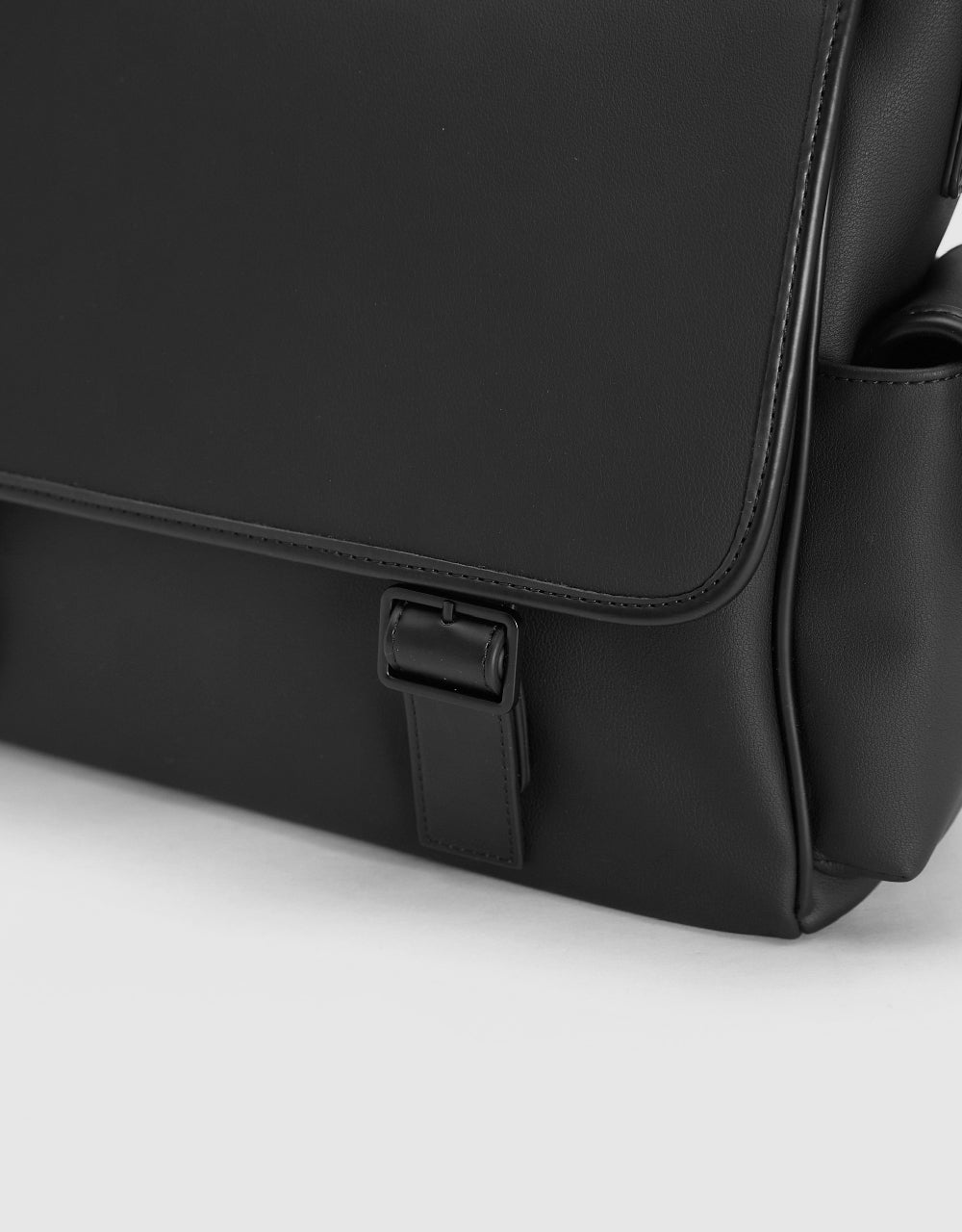 Double Buckled Vegan Leather Crossbody Bag