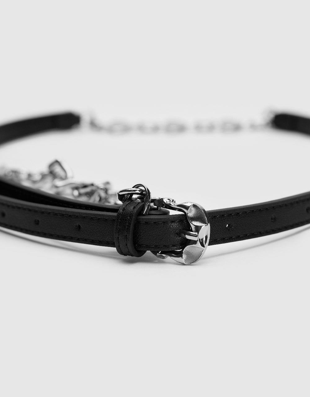 Vegan Leather Skinny Belt With Chain