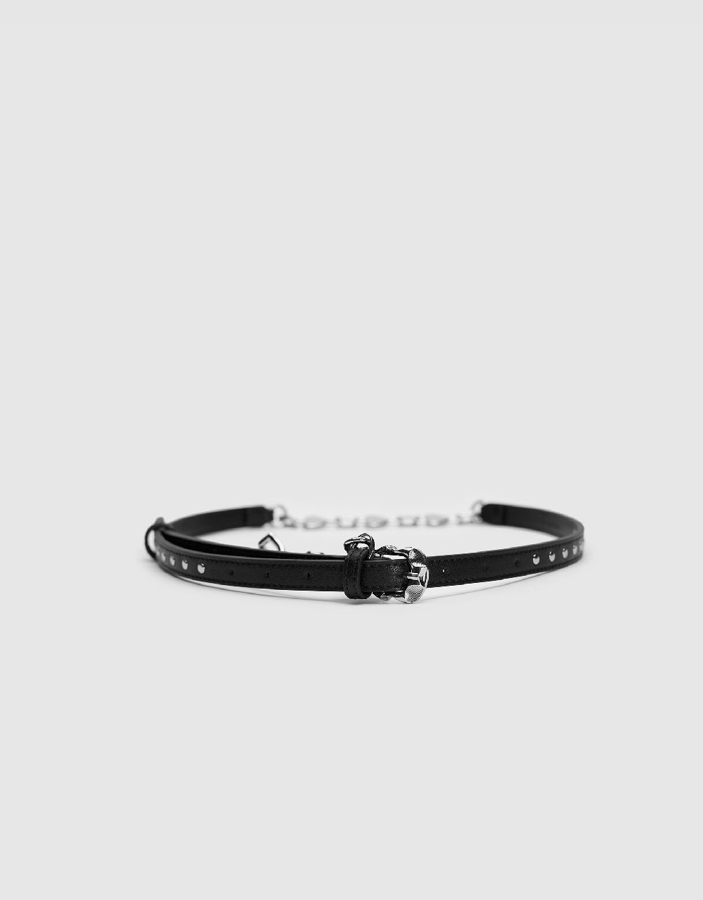 Vegan Leather Skinny Belt With Chain