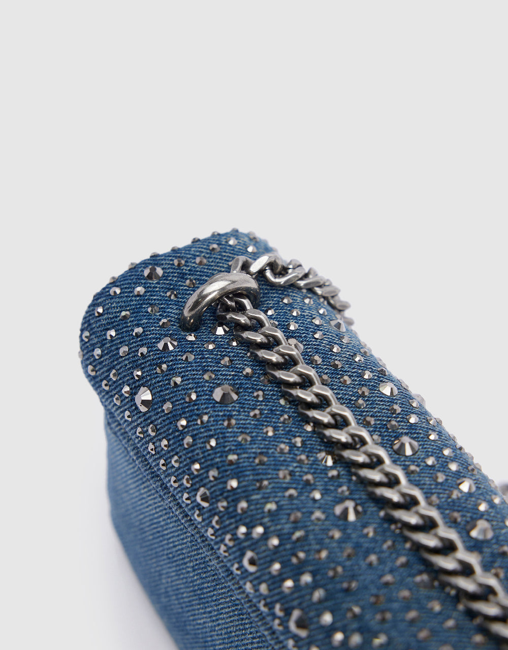 Rhinestone Décor Denim Shoulder Bag