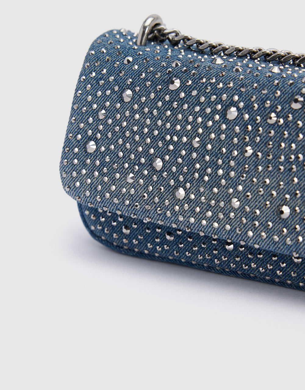 Rhinestone Décor Denim Shoulder Bag
