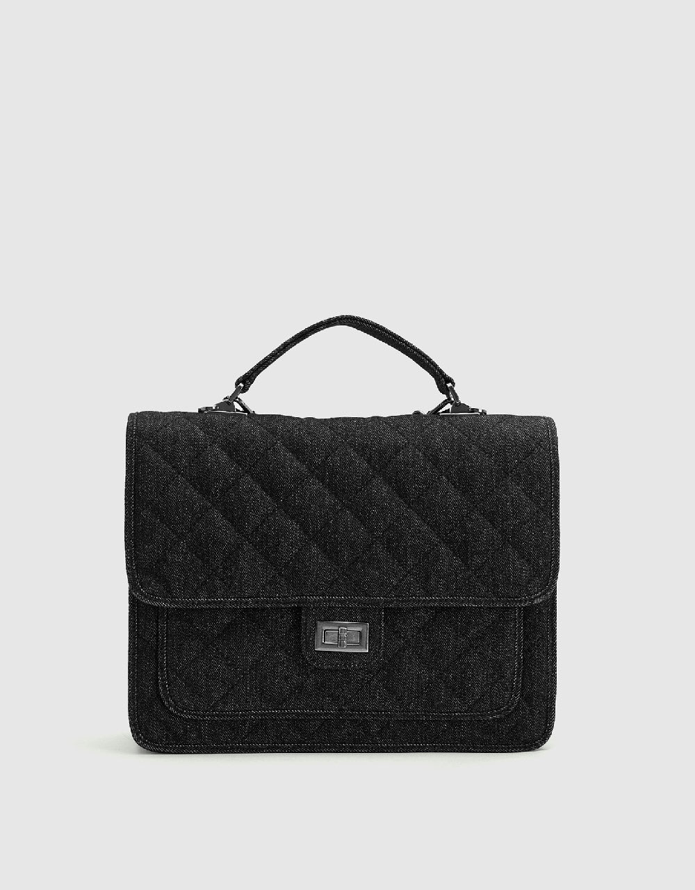 Quilted Denim Backpack With Stand Handle