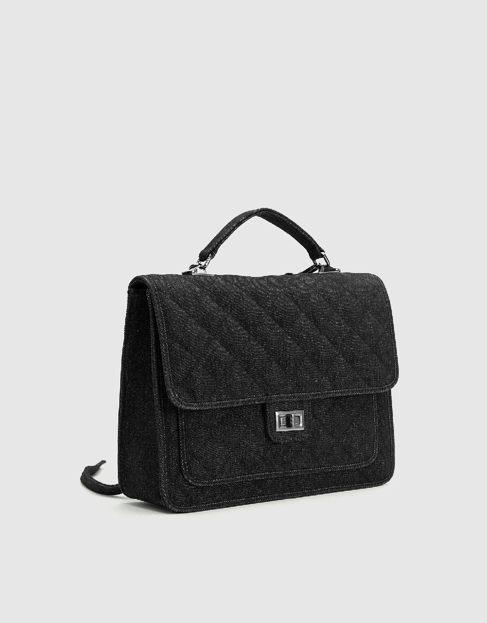 Quilted Denim Backpack With Stand Handle