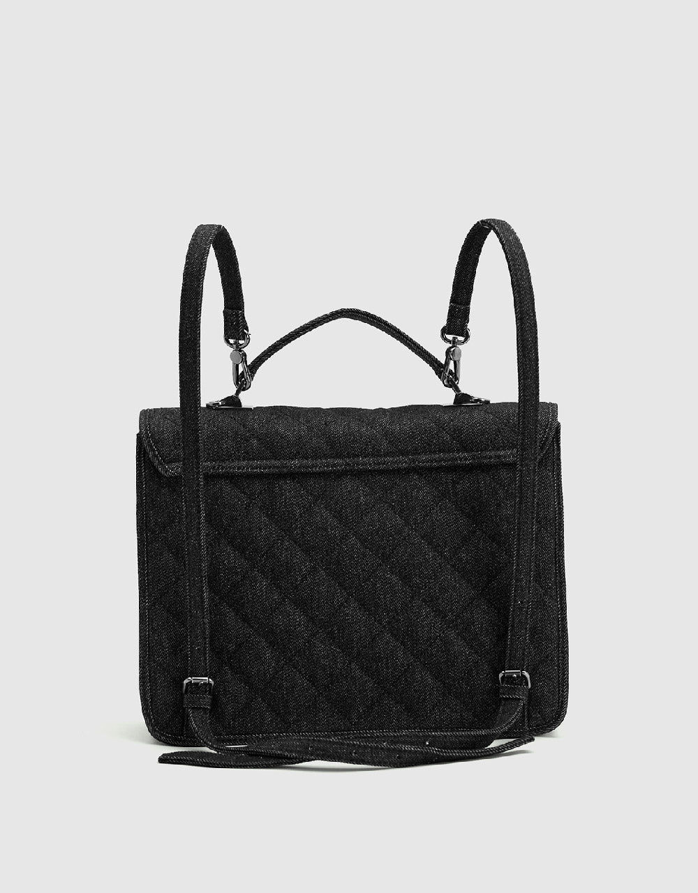 Quilted Denim Backpack With Stand Handle