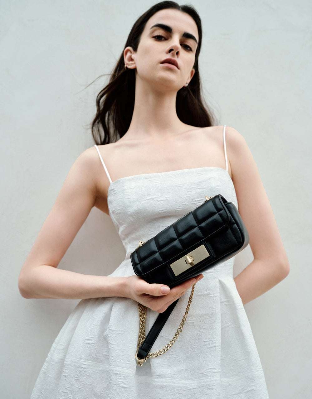 Quilted Turn-Lock Shoulder Bag