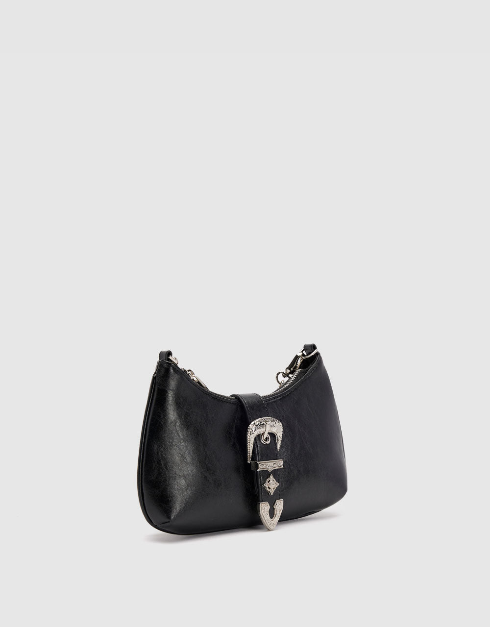 Vegan Leather Shoulder Bag With Buckle