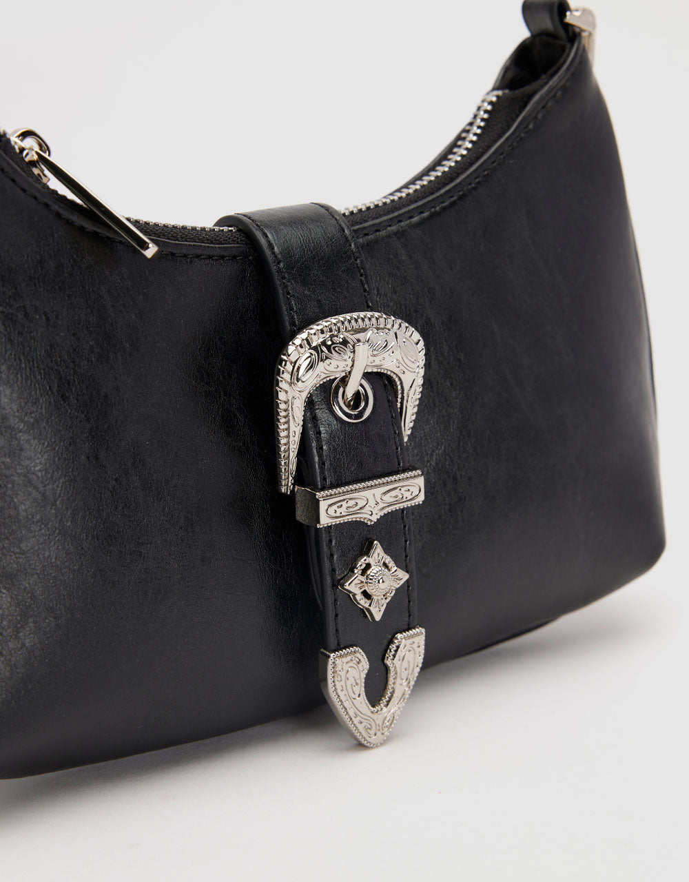 Vegan Leather Shoulder Bag With Buckle