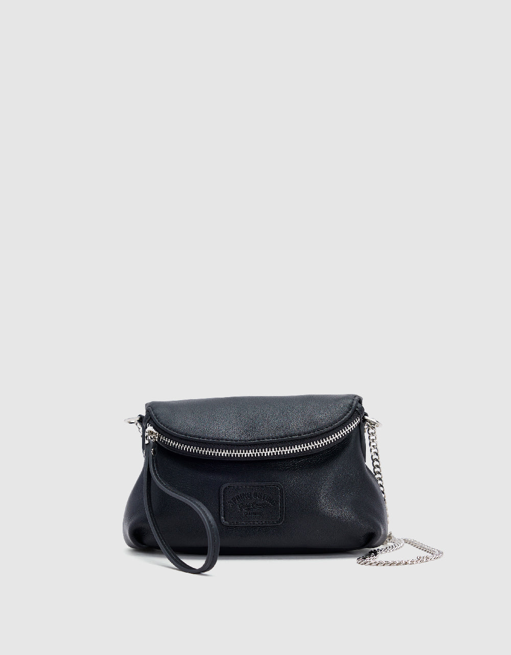 Zipper Front Vegan Leather Shoulder Bag