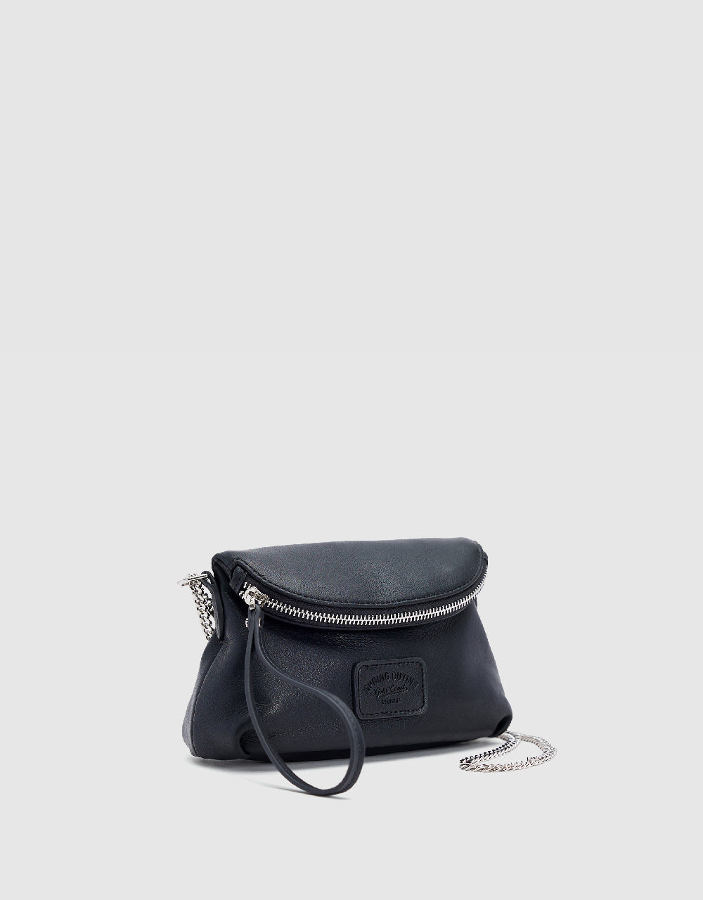 Zipper Front Vegan Leather Shoulder Bag