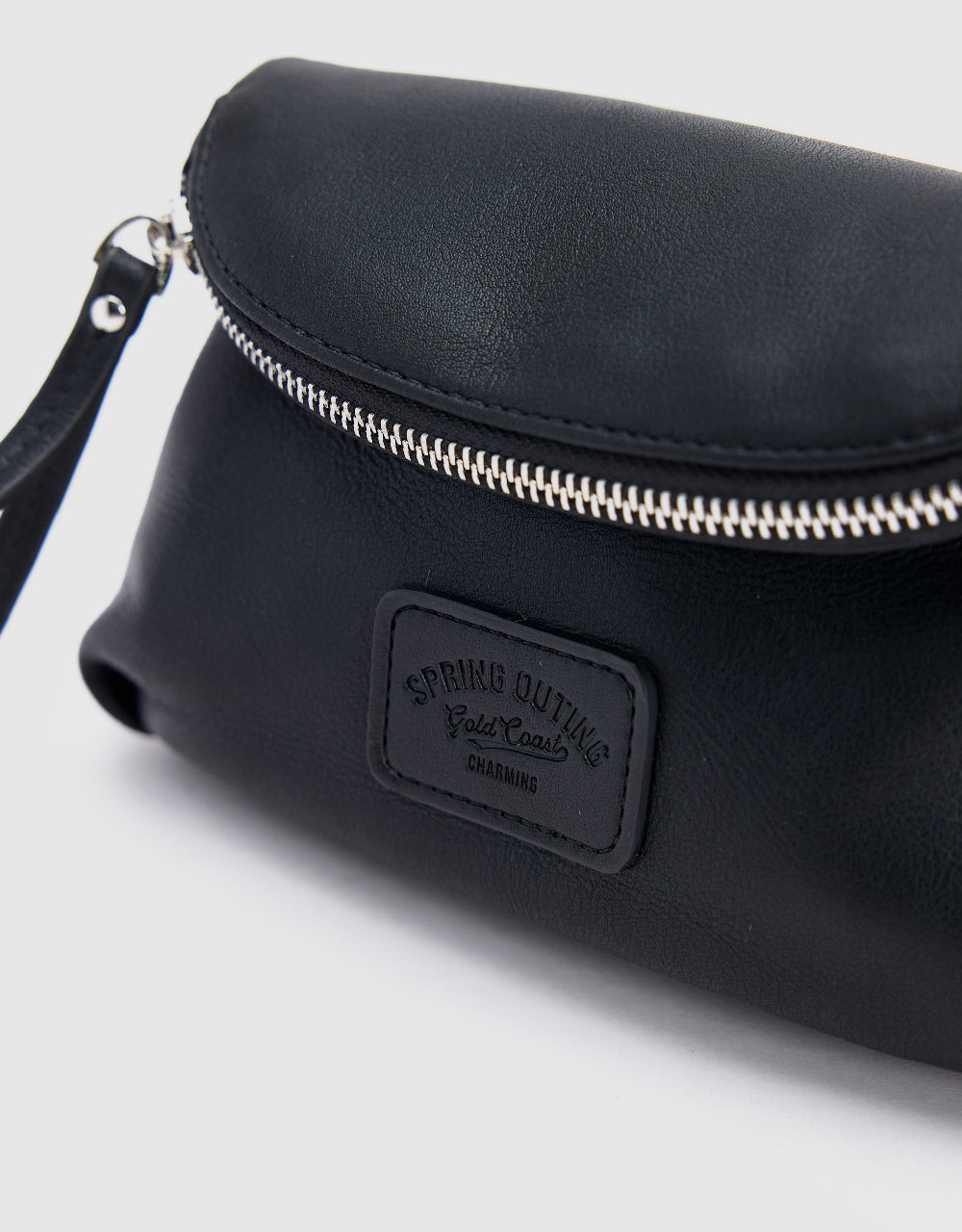 Zipper Front Vegan Leather Shoulder Bag