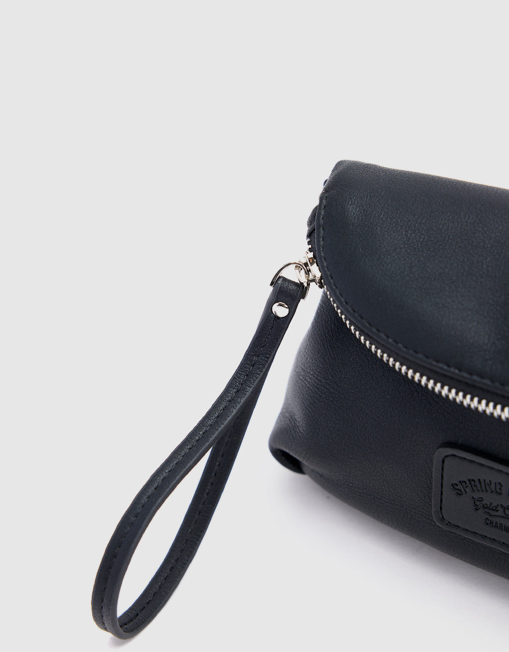 Zipper Front Vegan Leather Shoulder Bag
