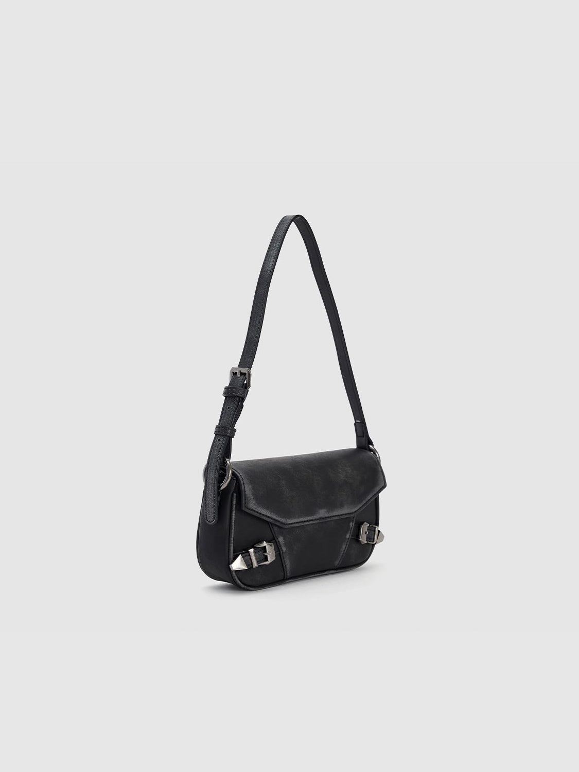 Buckle Décor Vegan Leather Shoulder Bag