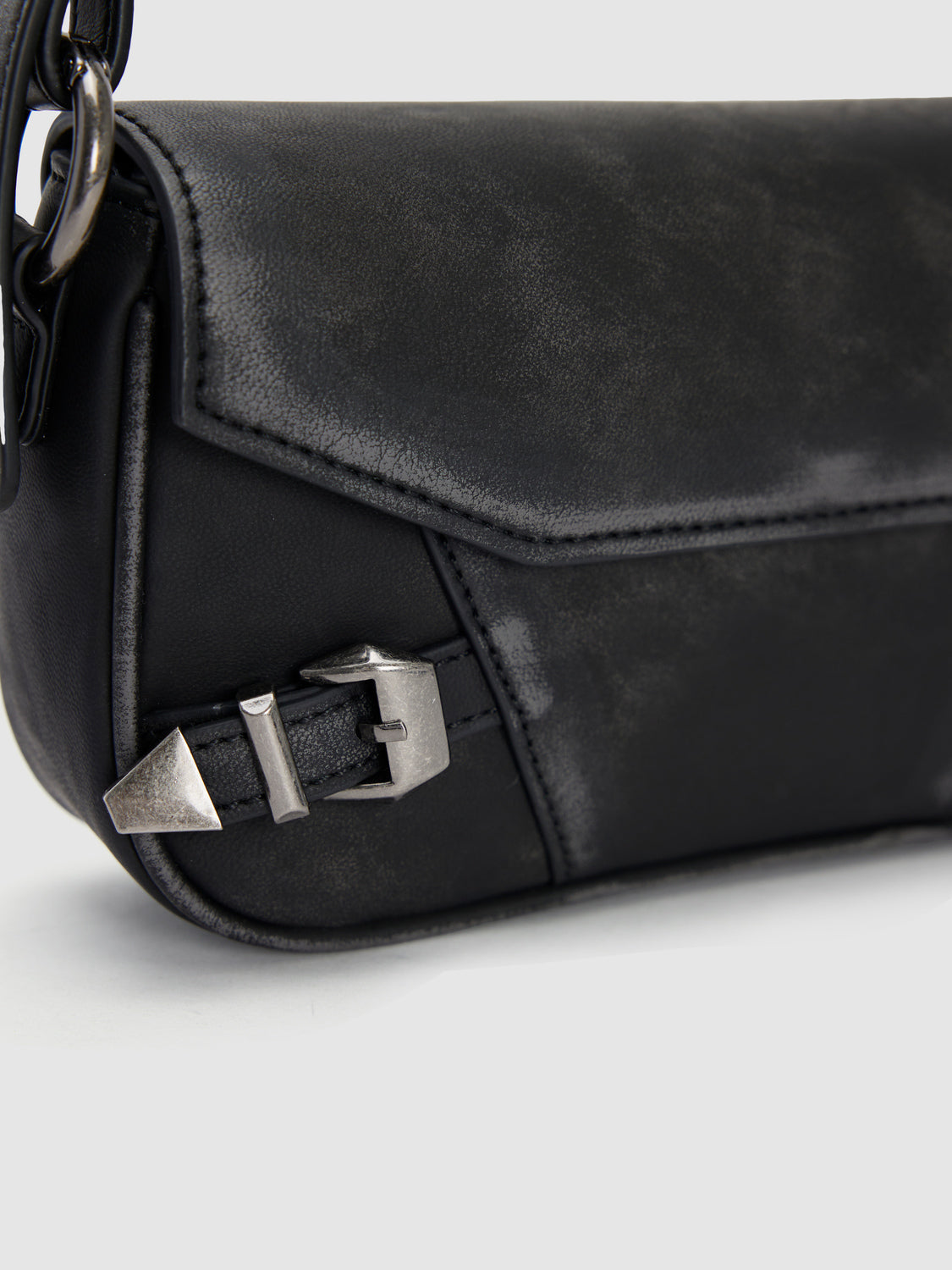 Buckle Décor Vegan Leather Shoulder Bag