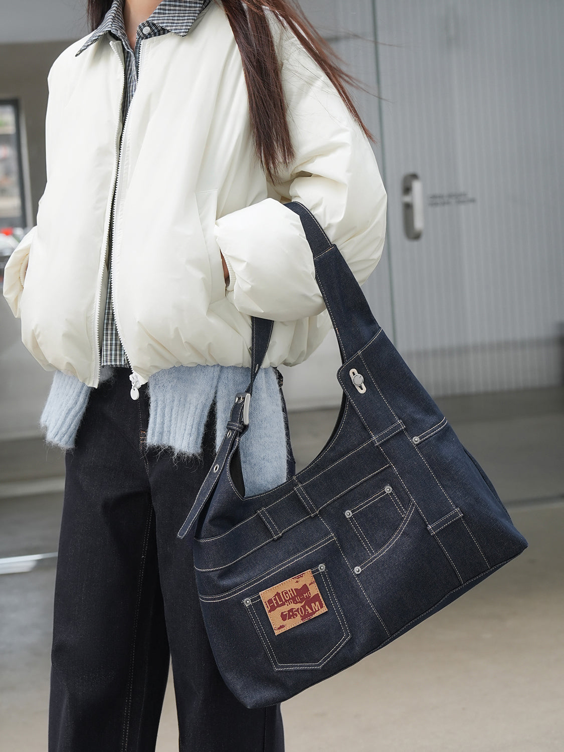 Buckled Denim Shoulder Bags
