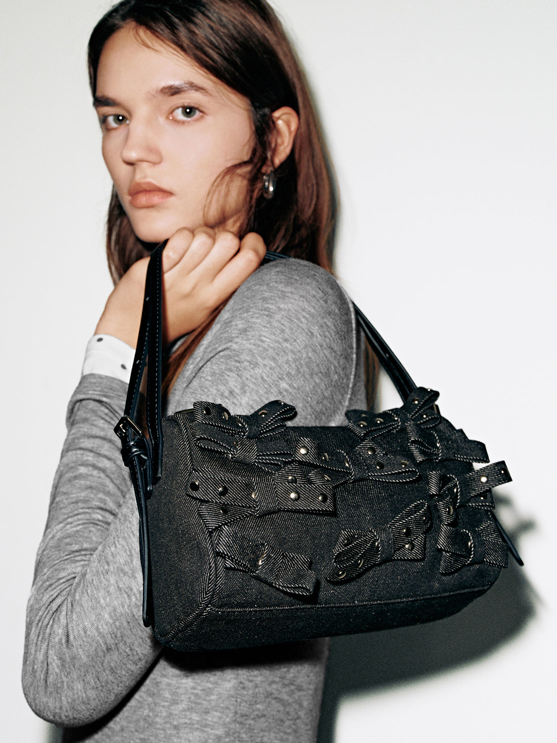 Studded Bow Detail Shoulder Bags