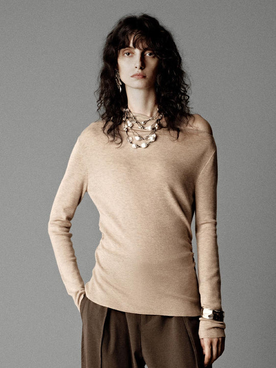 Asymmetric One Shoulder Knitted T-Shirts