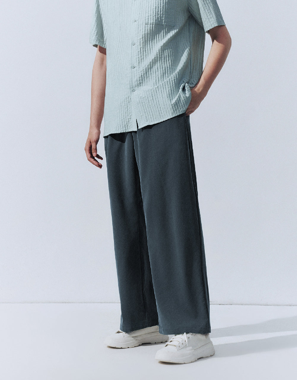 Elastic Waist Straight Pants