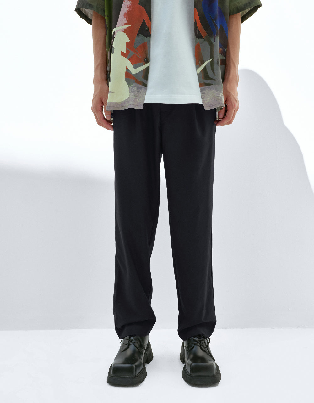 Elastic Waist Straight Pants