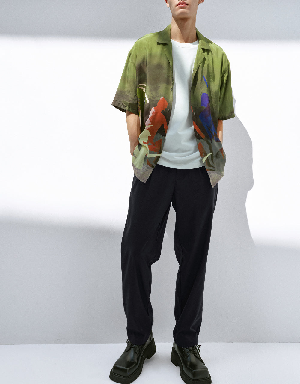 Elastic Waist Straight Pants