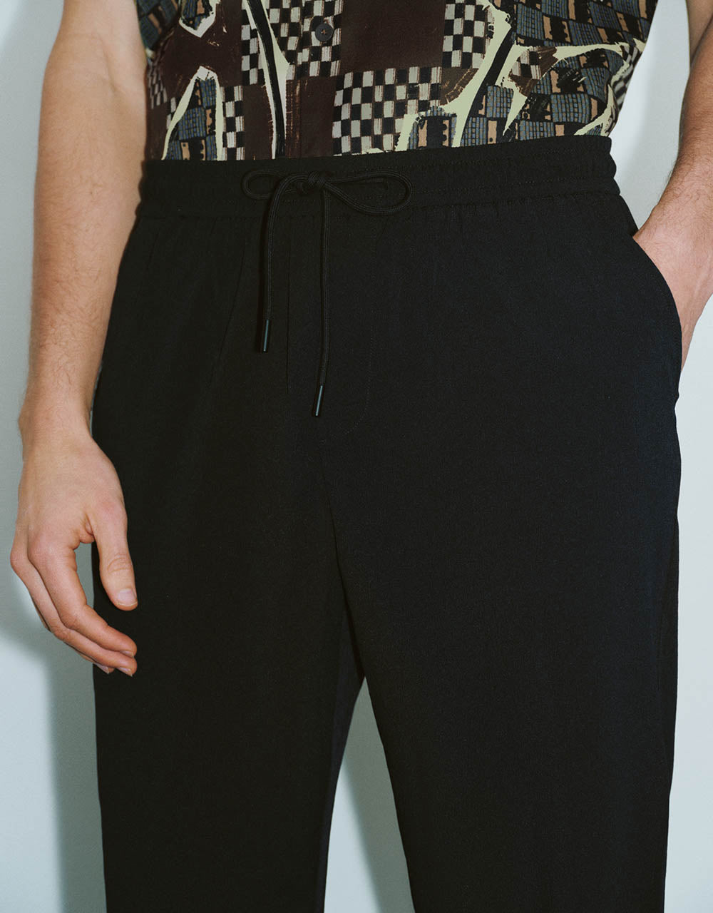 Drawstring Waist Carrot Fit Pants