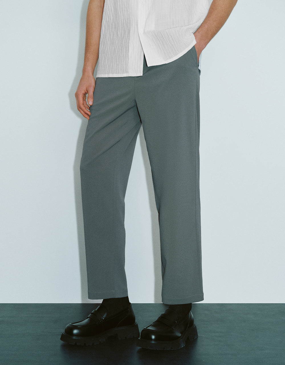 Drawstring Waist Carrot Fit Pants