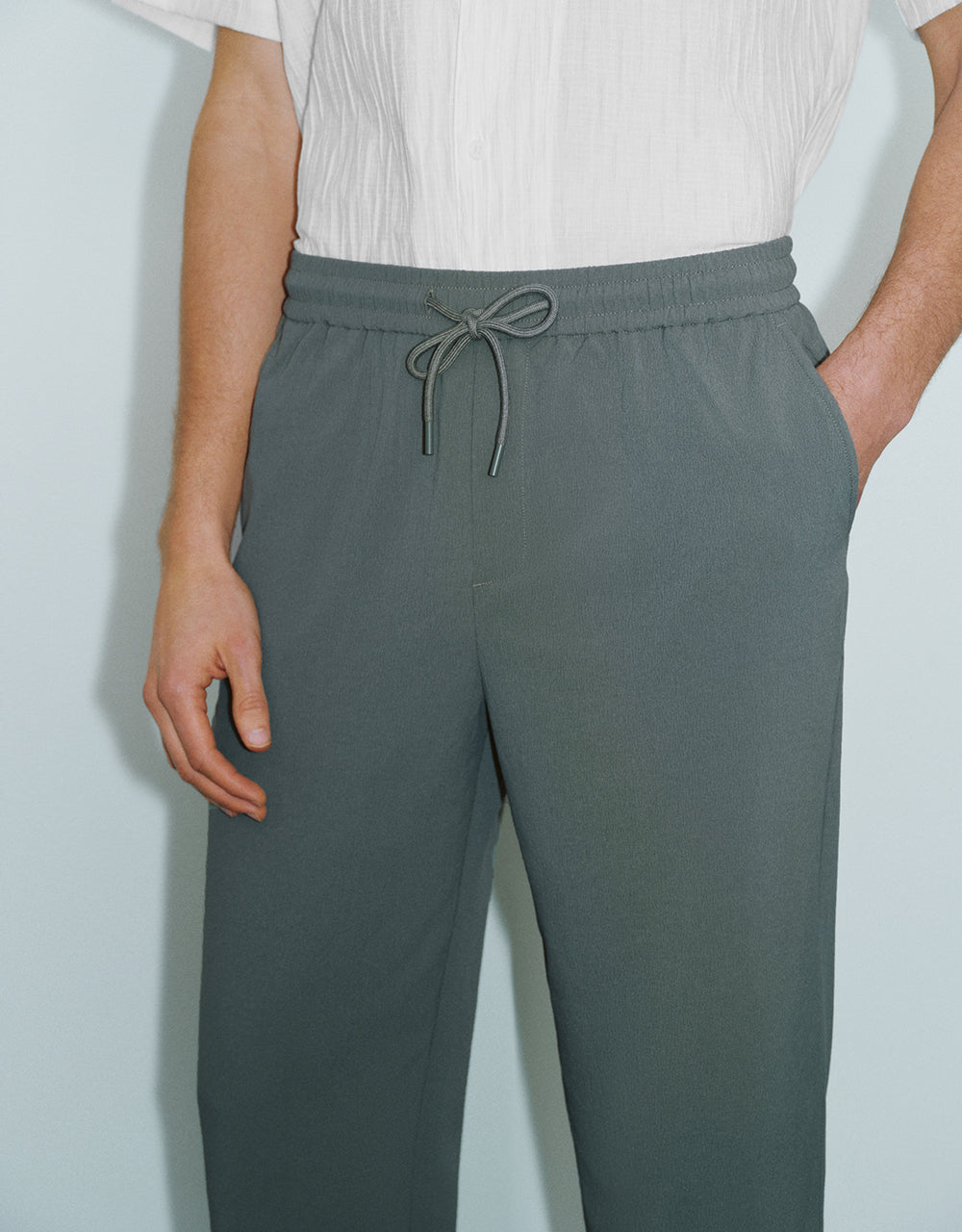 Drawstring Waist Carrot Fit Pants