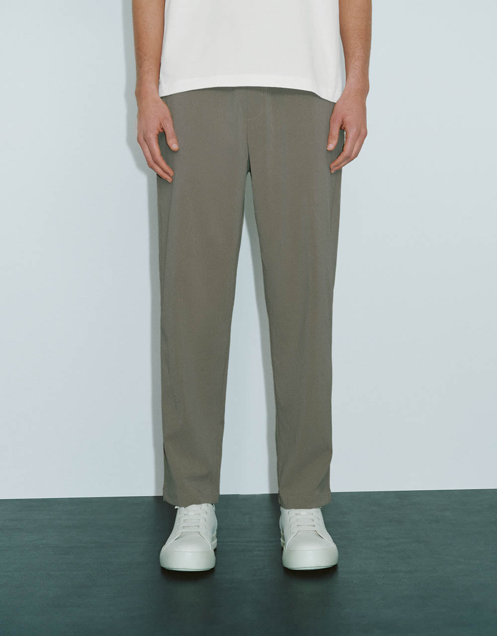 Drawstring Waist Carrot Fit Pants
