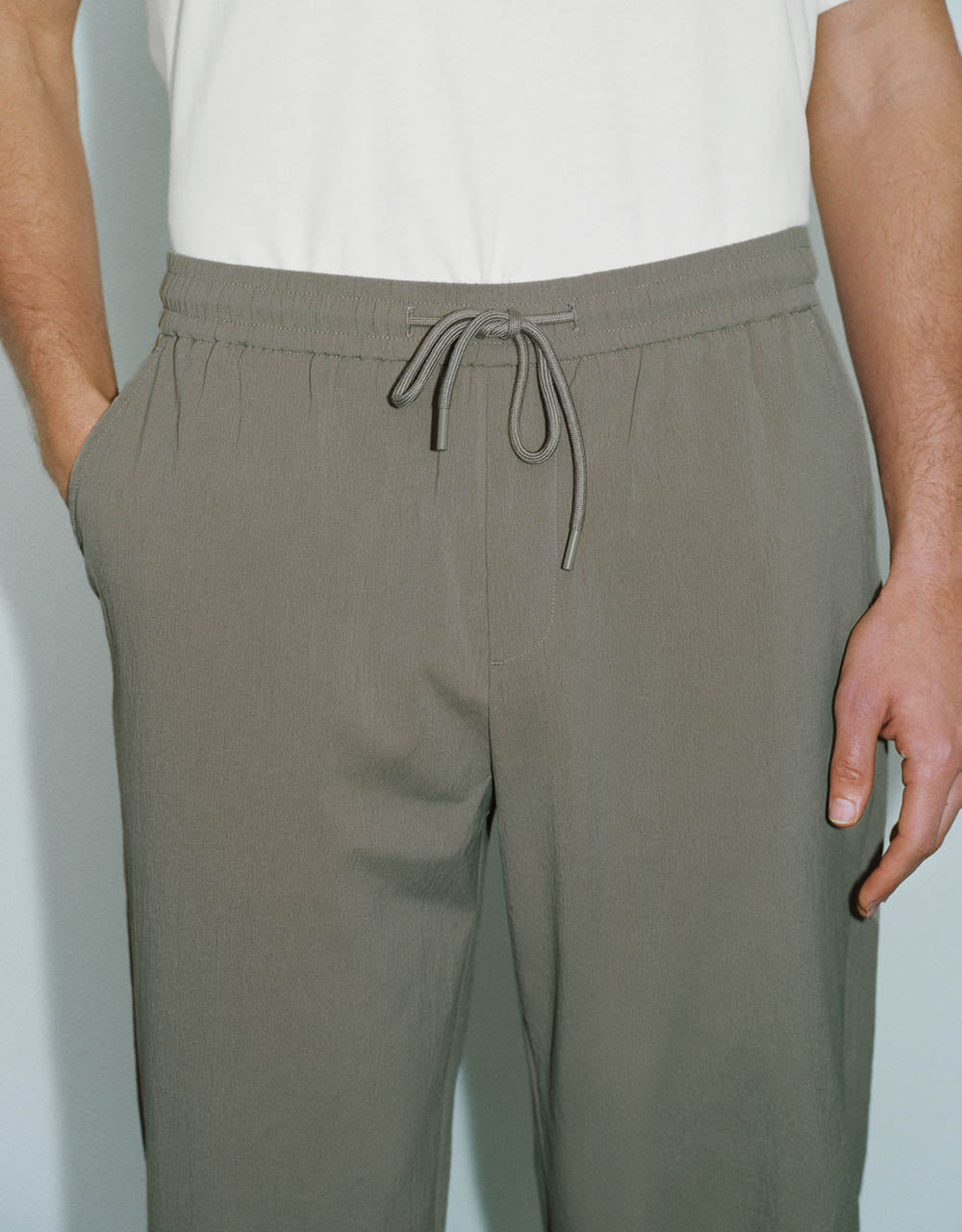 Drawstring Waist Carrot Fit Pants
