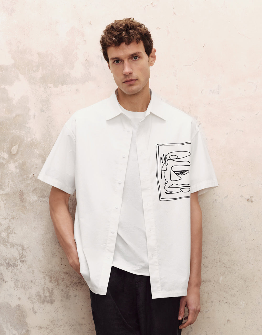 Line-Drawing Printed Loose Shirt