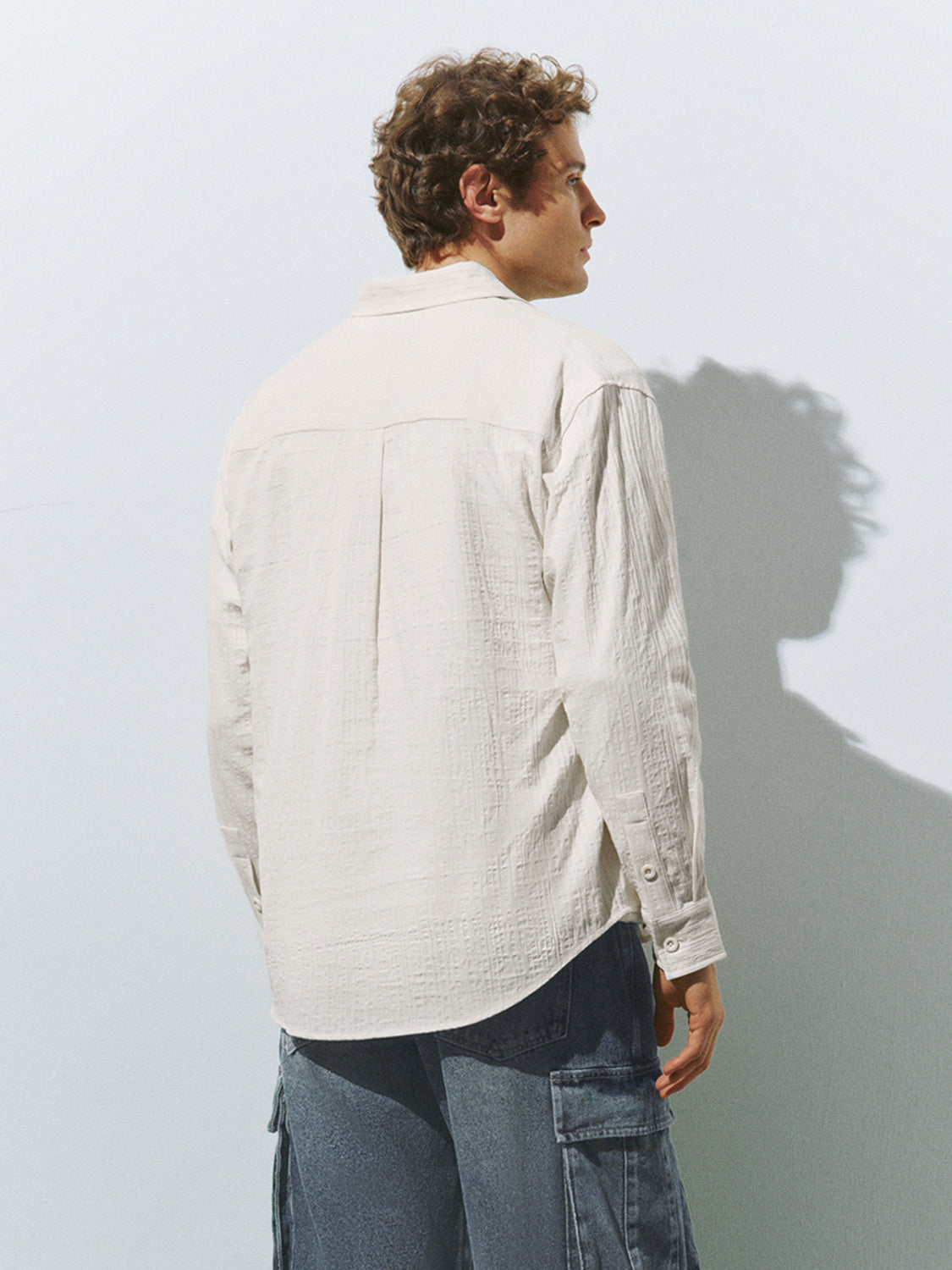 Textured Button Up Loose Shirt