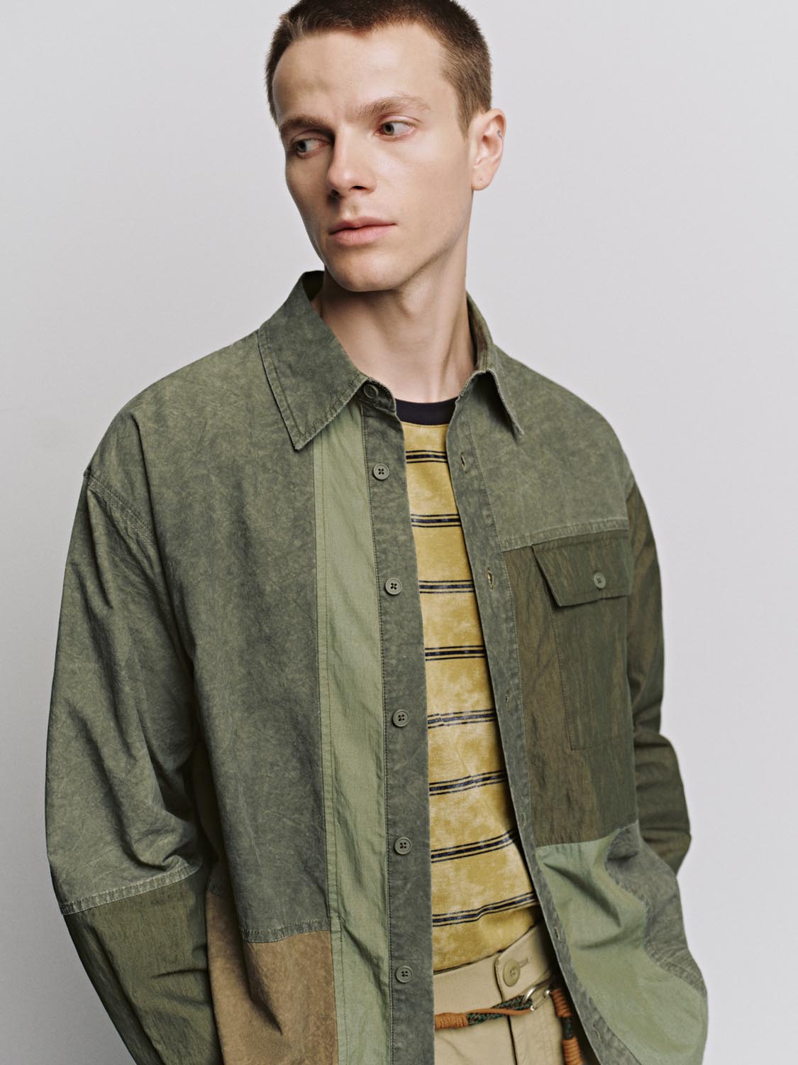 Spliced Flap Pocket Shirts