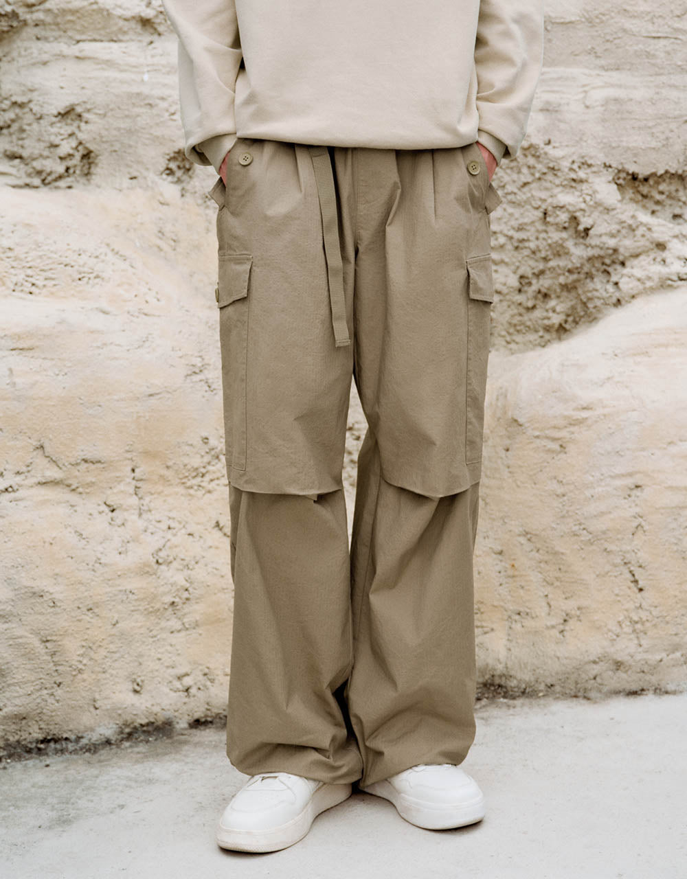 Elastic Waist Jogger Pants With Belt