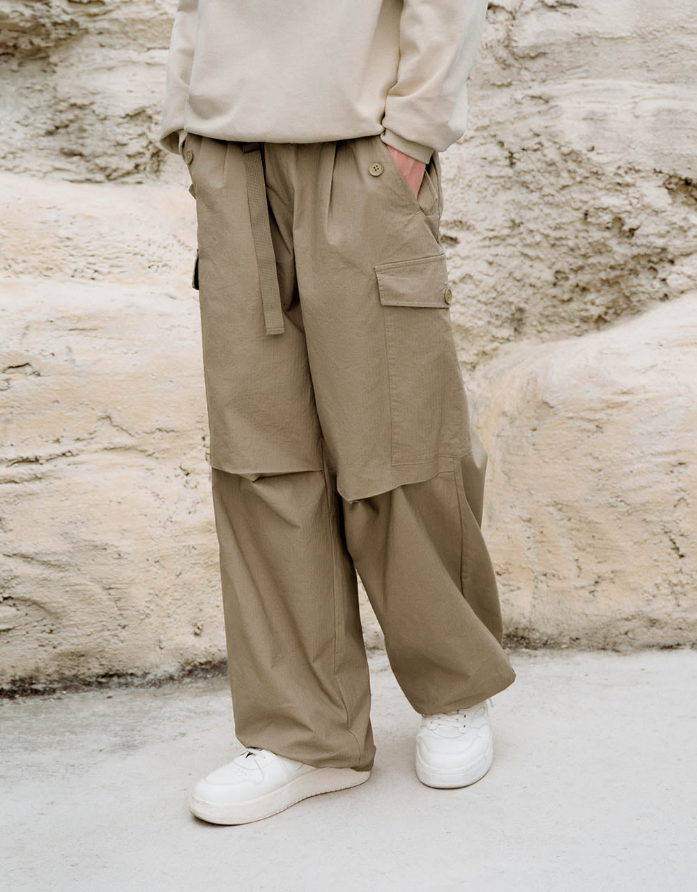 Elastic Waist Jogger Pants With Belt