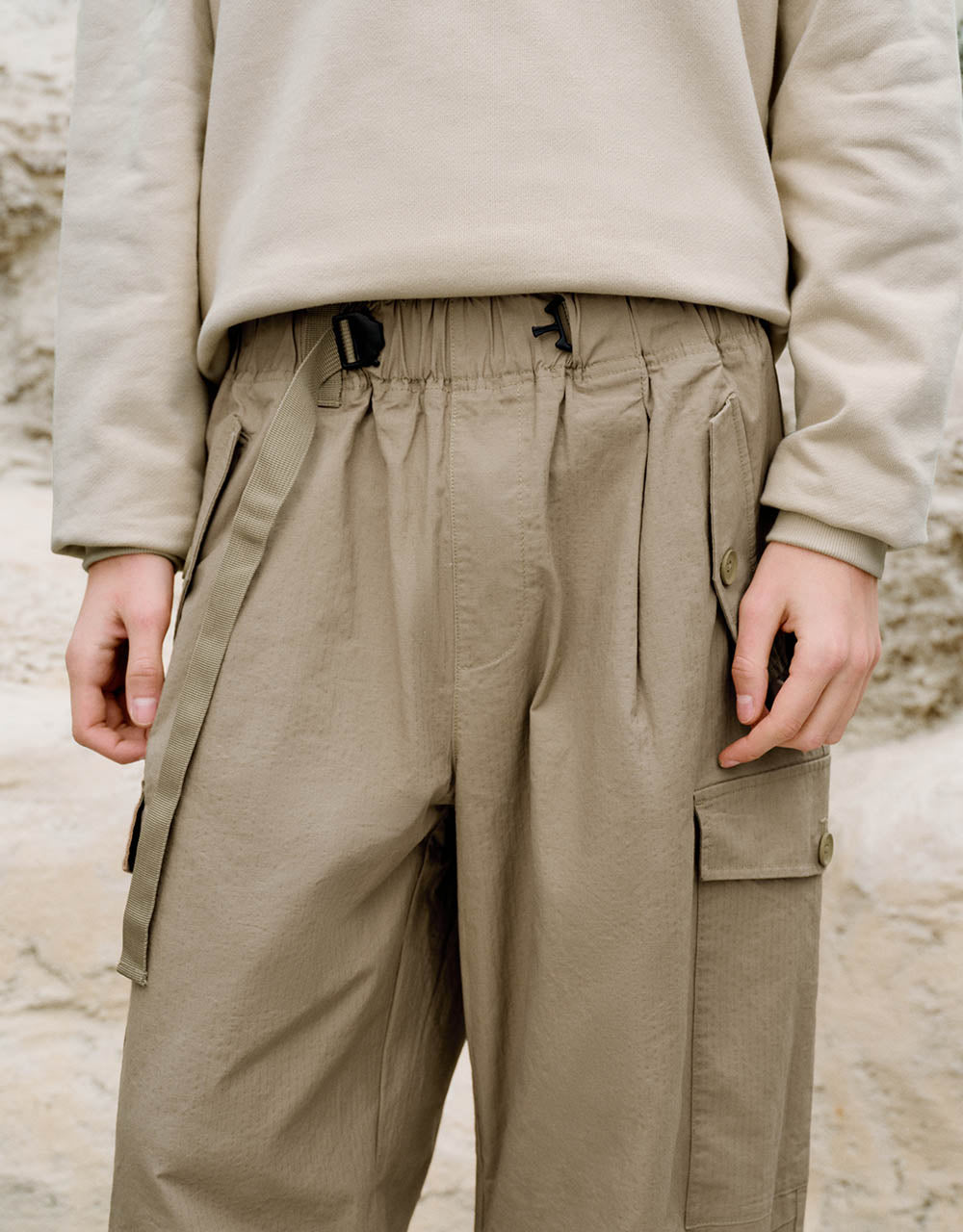 Elastic Waist Jogger Pants With Belt