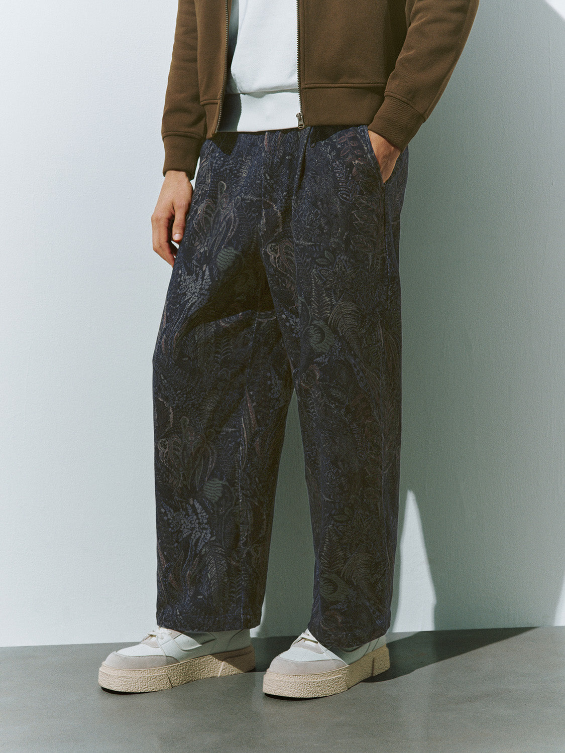 Embossed Wide-Leg Pants