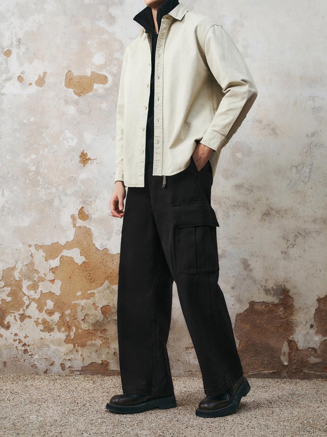 Loose Flap Pocket Wide-Leg Pants