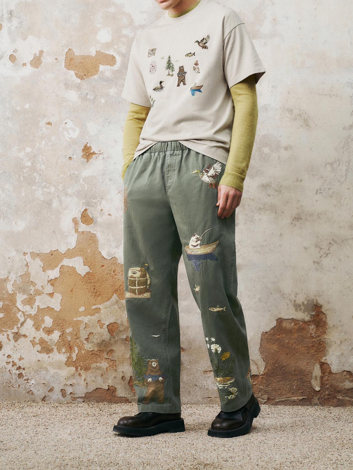 Elastic Patchwork Straight Pants