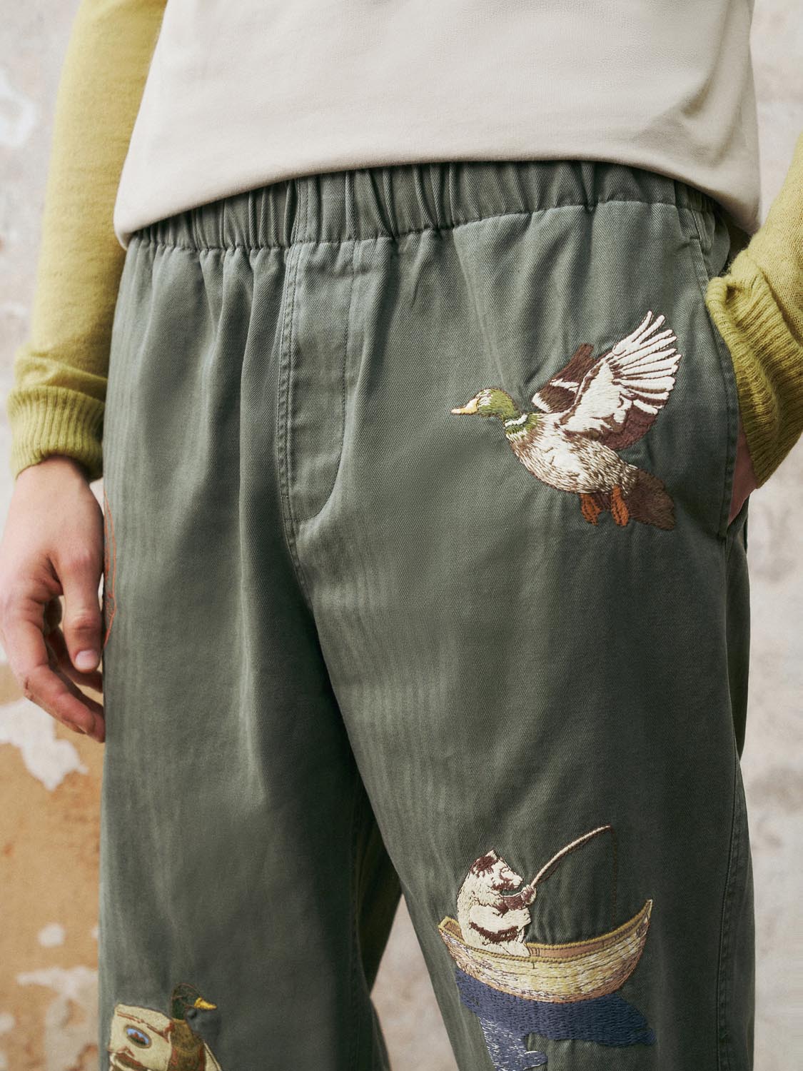 Elastic Patchwork Straight Pants