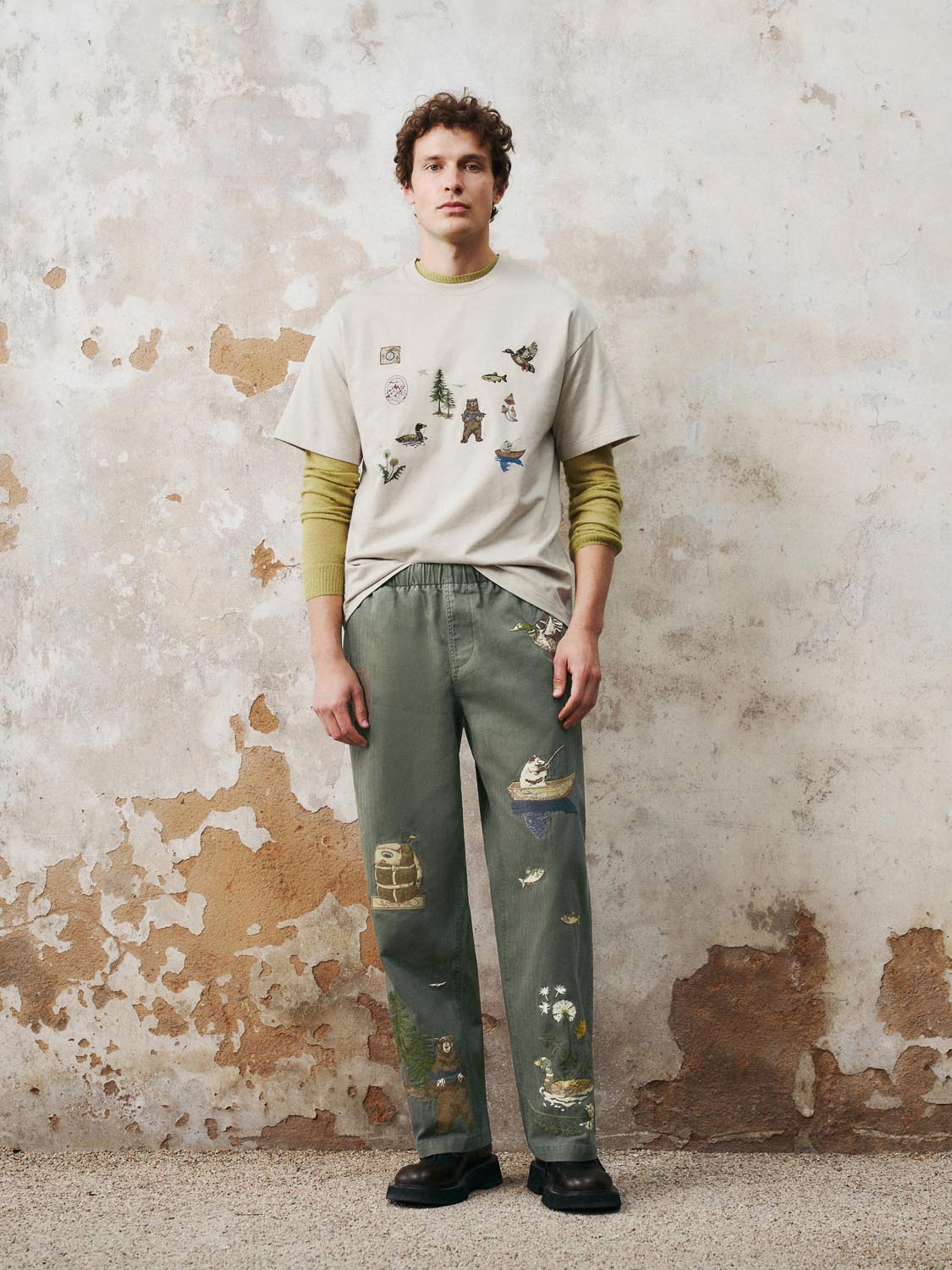 Elastic Patchwork Straight Pants