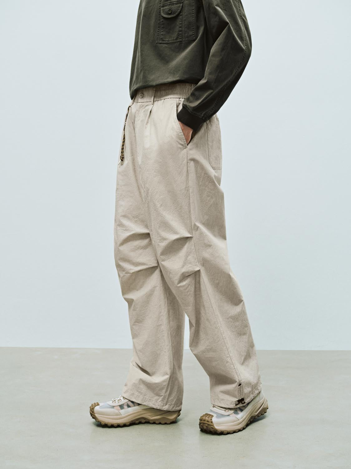 Ruched Wide-Leg Pants