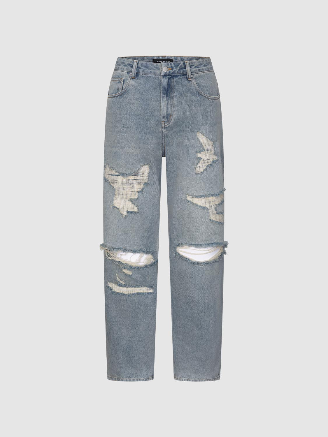 Ripped Straight-Leg Denim Jeans