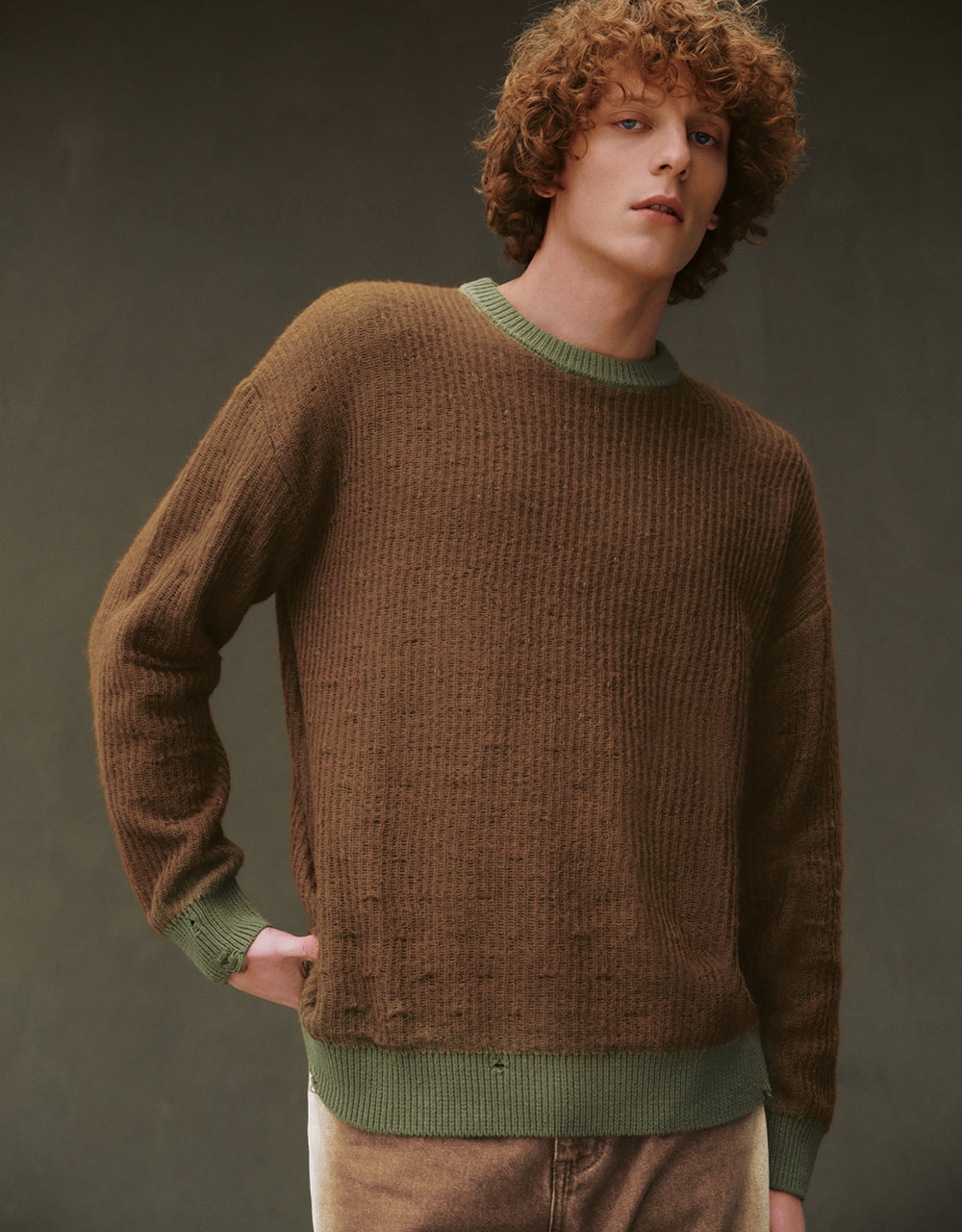 Drop Shoulder Sleeve Crew Neck Knitted T-Shirt