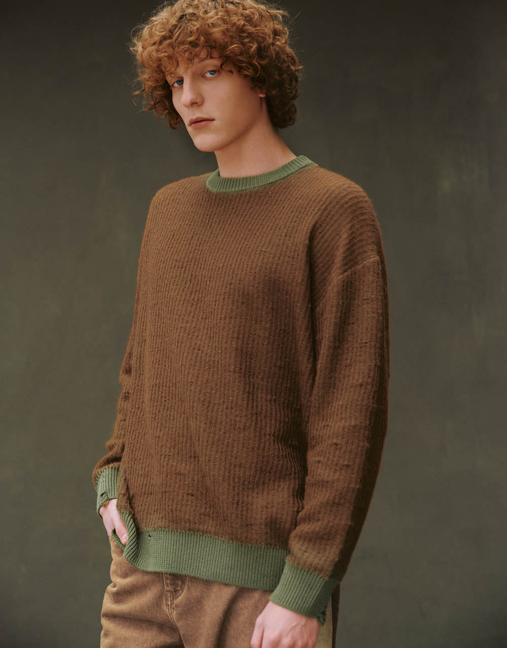 Drop Shoulder Sleeve Crew Neck Knitted T-Shirt