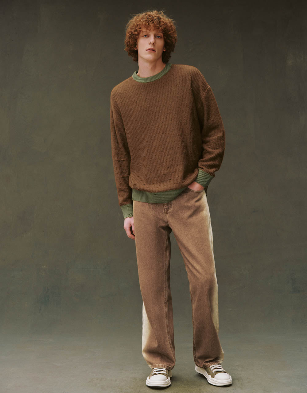 Drop Shoulder Sleeve Crew Neck Knitted T-Shirt