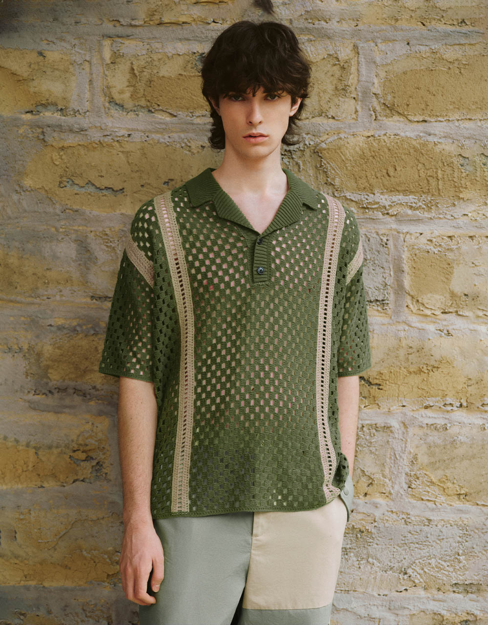 Crochet Lapel Knitted T-Shirt