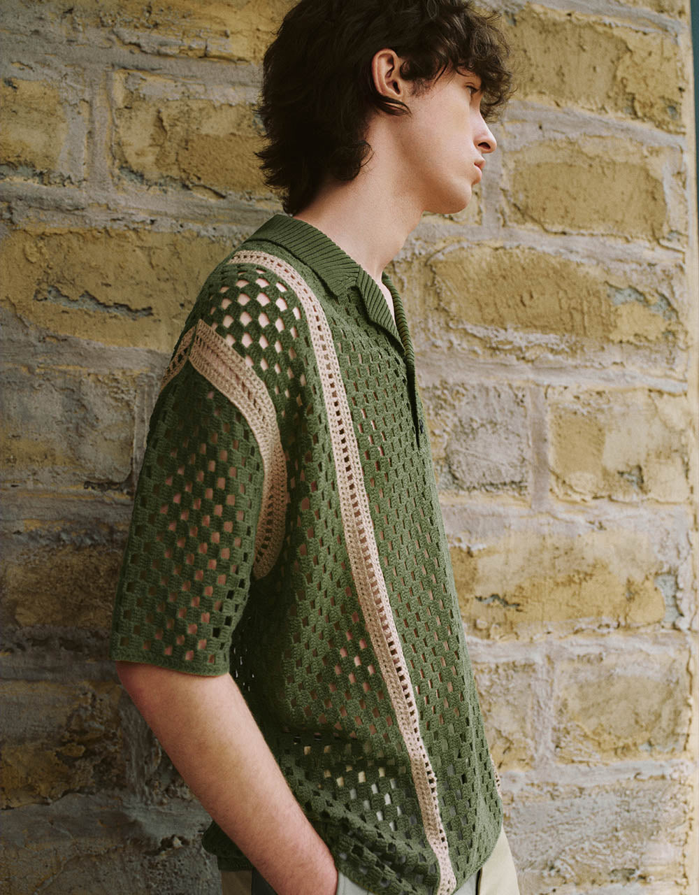 Crochet Lapel Knitted T-Shirt