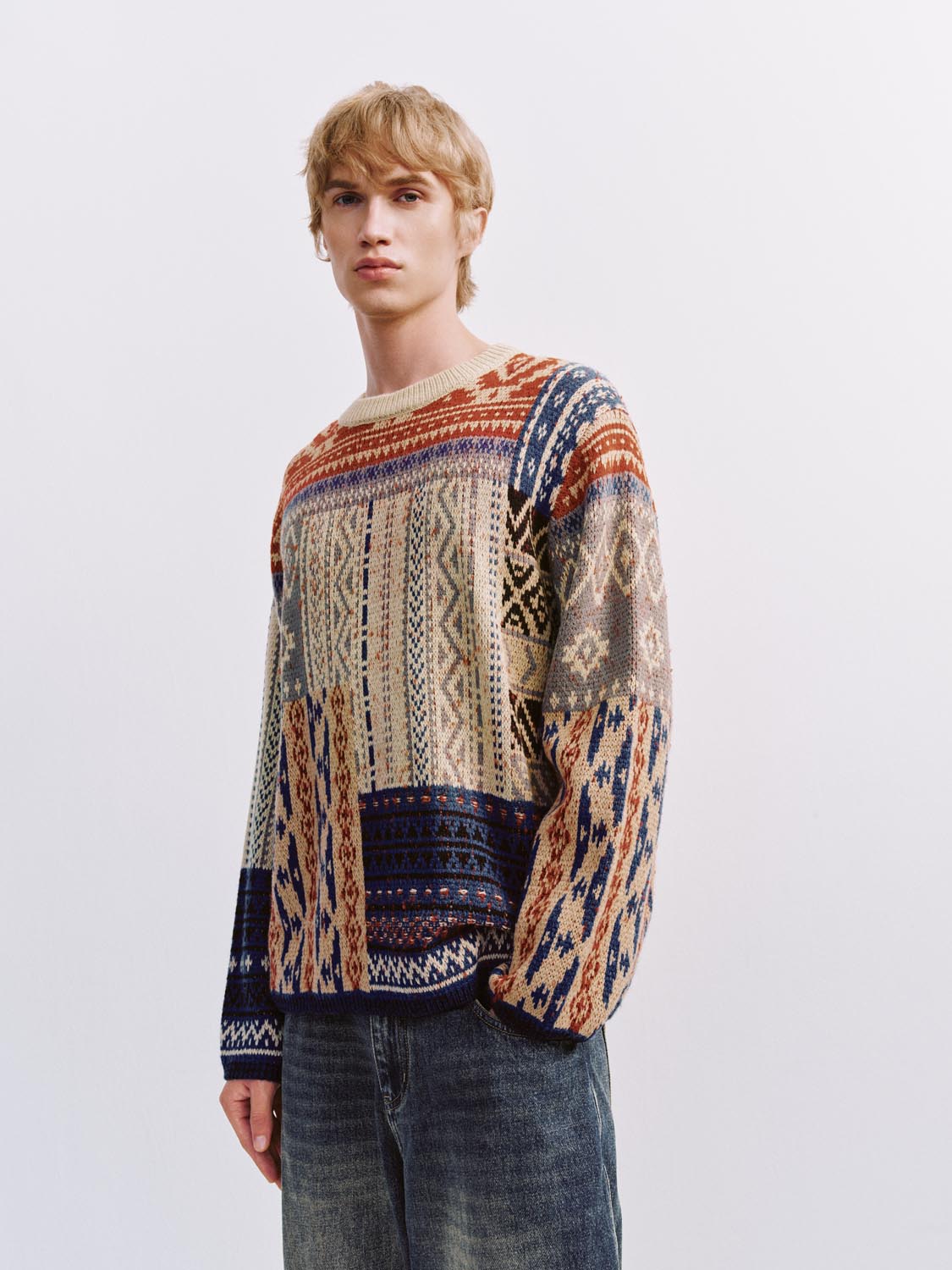 Spliced Long Sleeve Knitted T-Shirts