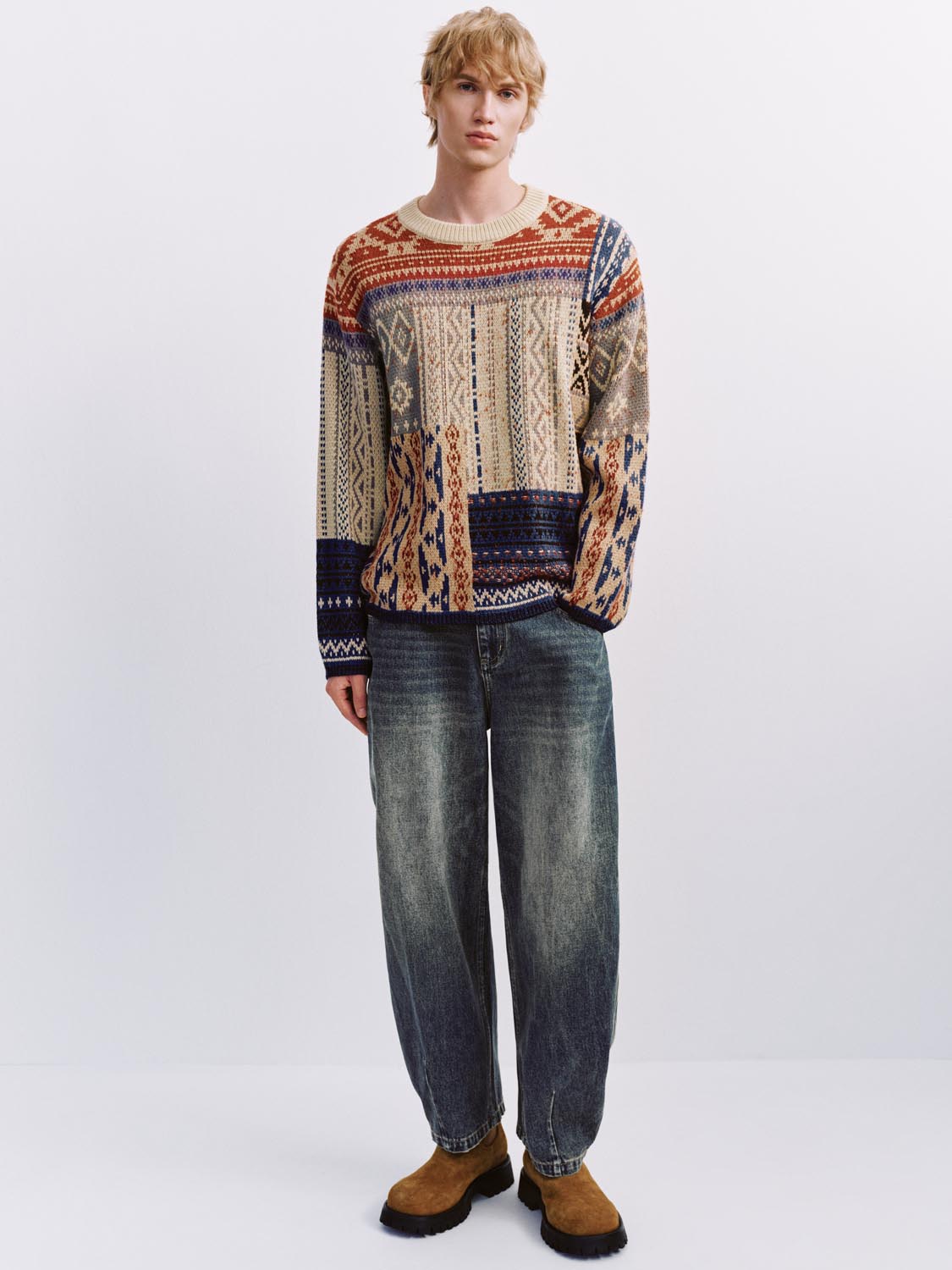 Spliced Long Sleeve Knitted T-Shirts