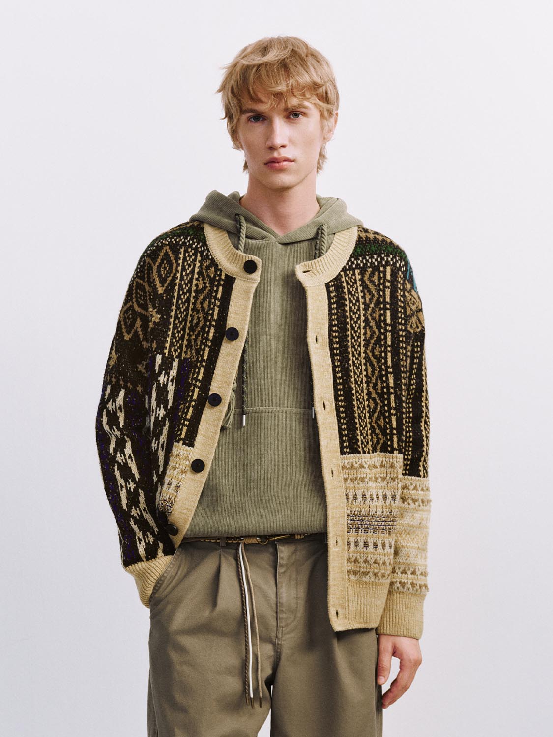 Crew Neck Spliced Knitted Cardigans